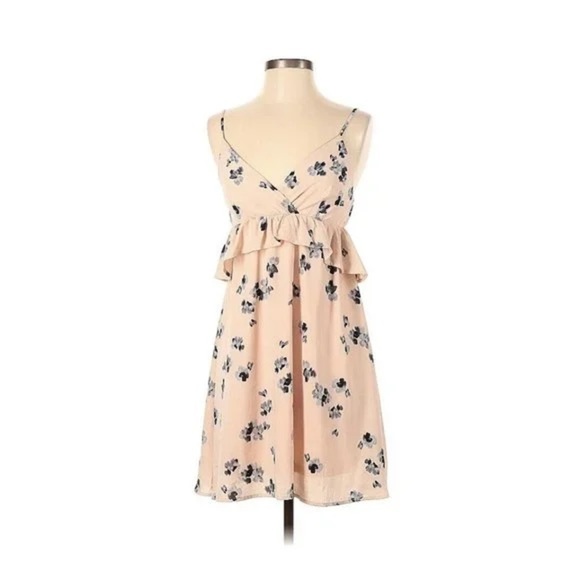 KARLIE Floral Peach V-neck Cami Ruffle Dress Small - Picture 1 of 6